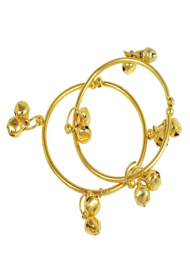 DULCI® Gold Tone Handmade Ghungroo Bells Expandable Free Size Nazariya Kids Kada Anklet Jewellery for New Born Babys -Set of 2 (0-1yrs) - Image 2