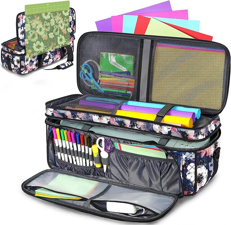 Yorepek YOREPEK Carrying Case for Cricut Maker 4 Maker 3 Explore 4 Explore 3 Air 2 Die Cut Machine Dust Cover Large Travel Bag with Cutting Mat Storage Tote Bag for Tools Accessories Floral 