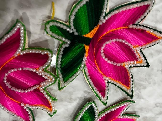 SP SELLPLUS Sellplus Woolen Lotus & Flower Design booti Pack of 10 for Decoration & Festive DIY Art & Craft Work (Design 1) - Image 1