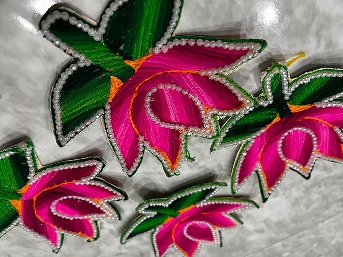 SP SELLPLUS Sellplus Woolen Lotus & Flower Design booti Pack of 10 for Decoration & Festive DIY Art & Craft Work (Design 1) - Image 3