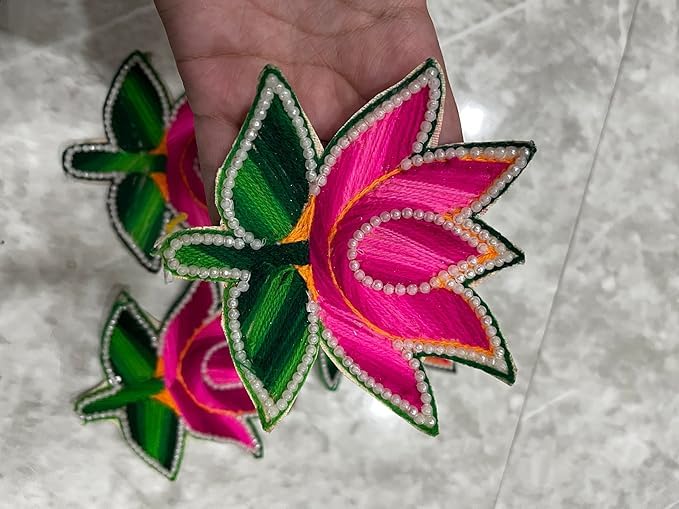 SP SELLPLUS Sellplus Woolen Lotus & Flower Design booti Pack of 10 for Decoration & Festive DIY Art & Craft Work (Design 1) - Image 2