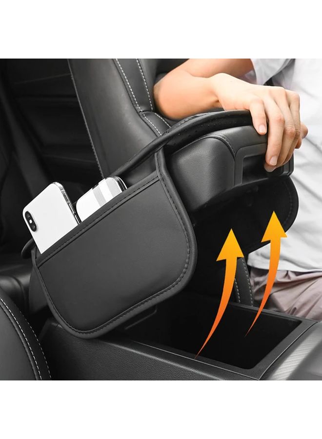 1pc Black Pu Leather Car Armrest Cushion With Side Storage Pocket Vehicle Interior Accessory Durable Armrest Pad - Image 5