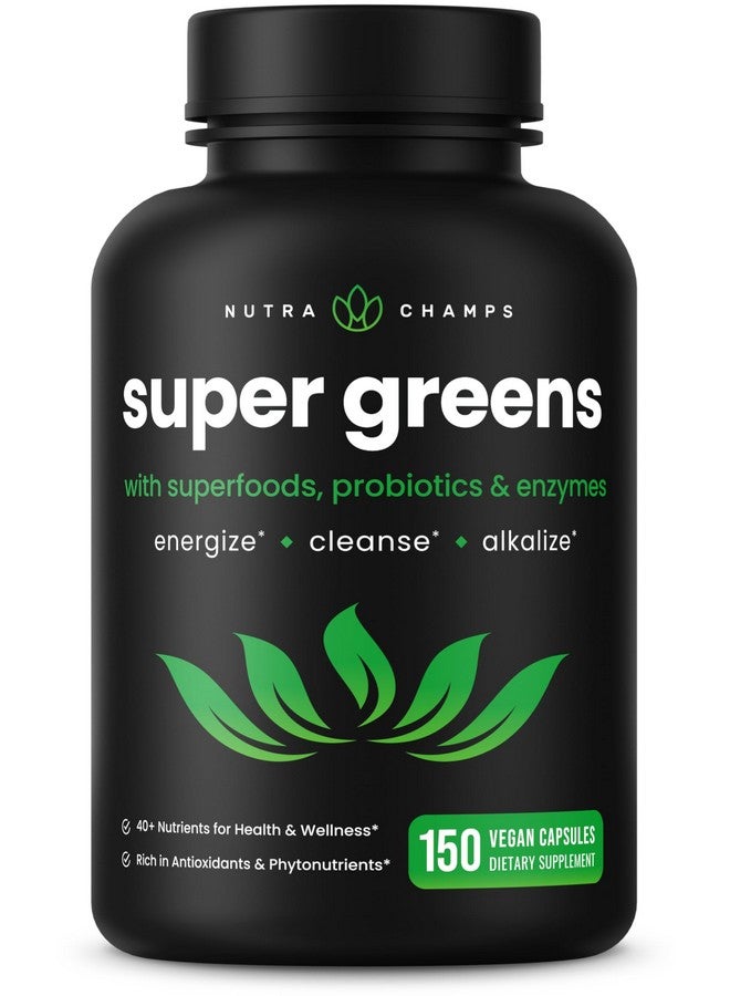 NutraChamps NutraChamps Organic Super Greens Capsules - Alfalfa, Spirulina, Chlorella & More - Antioxidant, Digestive Enzyme & Probiotic Blends - 150 Green Superfood Capsules - Image 1