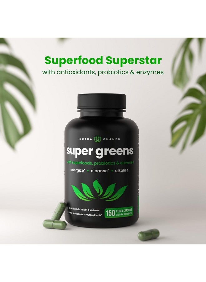 NutraChamps NutraChamps Organic Super Greens Capsules - Alfalfa, Spirulina, Chlorella & More - Antioxidant, Digestive Enzyme & Probiotic Blends - 150 Green Superfood Capsules - Image 2