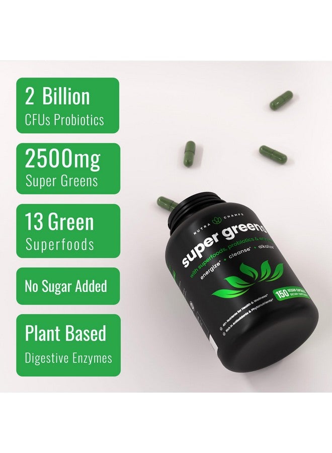 NutraChamps NutraChamps Organic Super Greens Capsules - Alfalfa, Spirulina, Chlorella & More - Antioxidant, Digestive Enzyme & Probiotic Blends - 150 Green Superfood Capsules - Image 3
