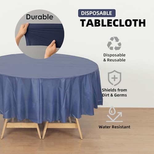 Craft And Party 12-Pack Navy Blue Plastic Tablecloths – 84 Inch Round Disposable Table Covers, Heavy Duty & Waterproof for Parties, Events, Banquets, Navy Blue - Image 3