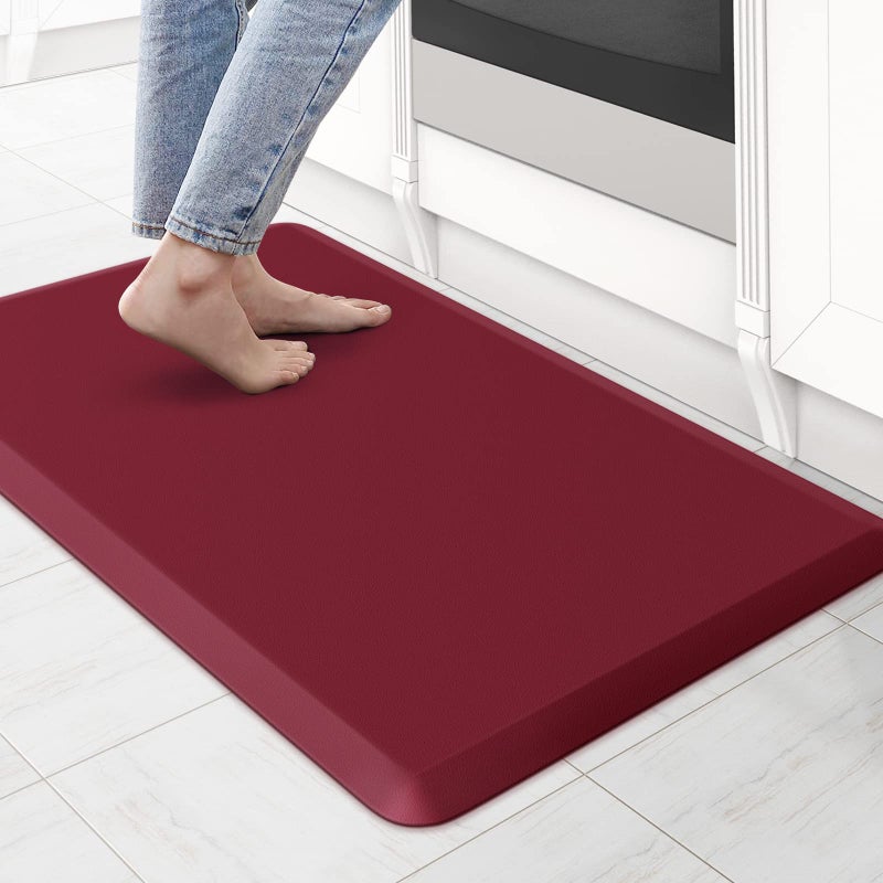 KitchenClouds Kitchen Mat Cushioned Anti Fatigue Rug 173x28 Waterproof Non Slip Kitchen Standing Desk Mat Comfort Floor Mats for Kitchen House Sink Office Red
