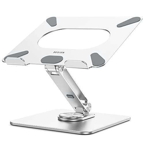 BESIGN LSX7 Laptop Stand with 360 Rotating Base, Ergonomic Adjustable Notebook Riser Holder Compatible with Air, Pro, Dell, HP, Lenovo More 10-15.6" Laptops (Silver) - Image 1