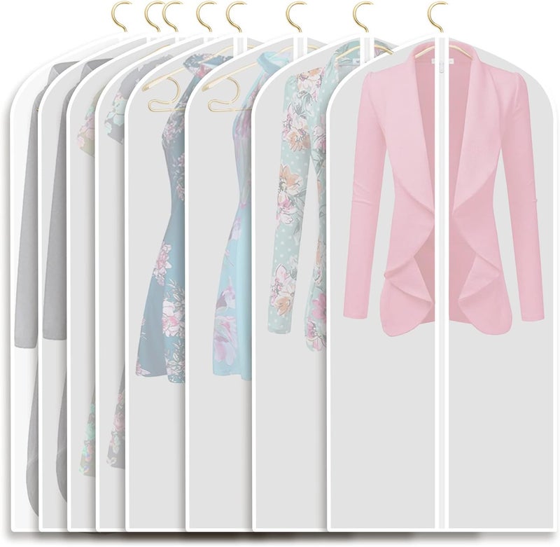 Refrze Garment Bags with Zipper, Garment Cover, 8 Pack Clear Garment Bags, Hanging Garment Bag, Dress Garment Bags for Closet Storage or Travel, Breathable Garment Covers 24'' x 40''/ 8 Pack - Image 1
