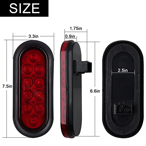 Partswcgg 4Pcs 6 Inch Oval LED Trailer Tail Lights 10 Diodes, Red Trailer Truck Sealed RED 6" Oval LED Stop Turn Tail Light Brake Lights Flush Mount w/Rubber Grommets 3-Prong Wire Pigtails Waterproof - Image 4