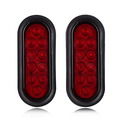 Partswcgg 4Pcs 6 Inch Oval LED Trailer Tail Lights 10 Diodes, Red Trailer Truck Sealed RED 6" Oval LED Stop Turn Tail Light Brake Lights Flush Mount w/Rubber Grommets 3-Prong Wire Pigtails Waterproof - Image 2