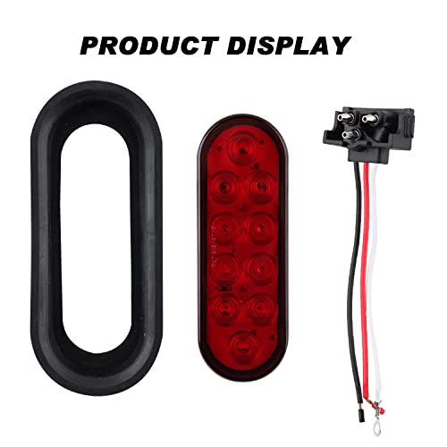 Partswcgg 4Pcs 6 Inch Oval LED Trailer Tail Lights 10 Diodes, Red Trailer Truck Sealed RED 6" Oval LED Stop Turn Tail Light Brake Lights Flush Mount w/Rubber Grommets 3-Prong Wire Pigtails Waterproof - Image 5