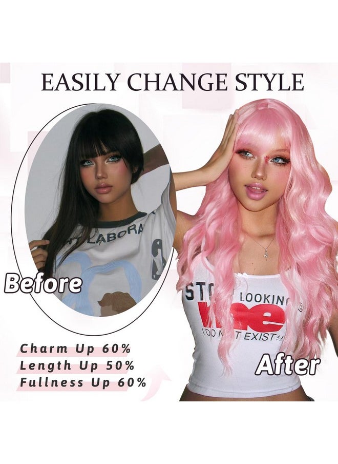 Pink Wigs With Bangs For Women Long Curly Wavy Hair Wigs Heat Resistant Synthetic Fiber Wigs For Daily Party Use 26 Inches (Pink) - pzsku/Z67BBC1AFB2BB0978264FZ/45/_/1734183050/2c947335-ebca-4e19-b833-9eedc2a81a21