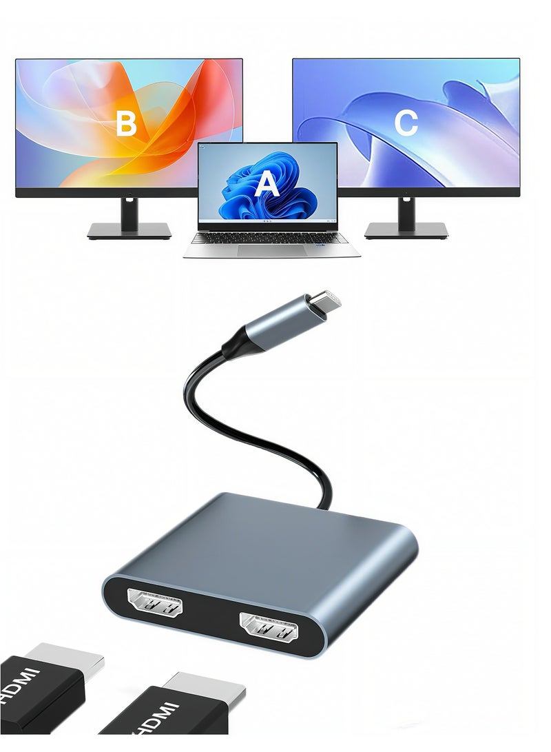 محول USB C إلى HDMI مزدوج، مع محطة توصيل HDMI بدقه 4K@60Hz، مزيل توصيل Type C إلى HDMI لشاشتين، مناسبة لحواسيب MacBook Air/Pro، Dell، HP، Lenovo، Chromebook، Surface USB Type C. - Image 2
