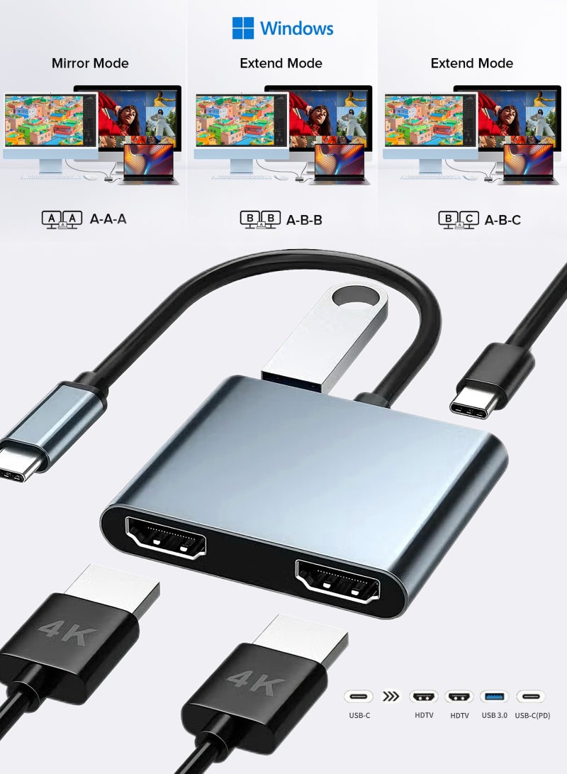 USB C to Dual HDMI Adapter, with 2 4K@60Hz HDMI Docking Station, Type C to HD Splitter for 2 Monitors, Suitable for MacBook Air/Pro, Dell, HP, Lenovo, Chromebook, Surface USB Type C Laptops - Image 1