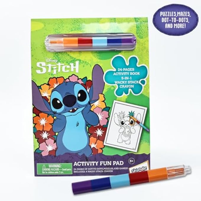 DISNEY STITCH ACTIVITY FUN PAD WITH 5 IN 1 STACKABLE CRAYON | 24 PAGES OF PUZZLE, MAZES, DOT-TO-DOTS | AGE 3+ - Image 3