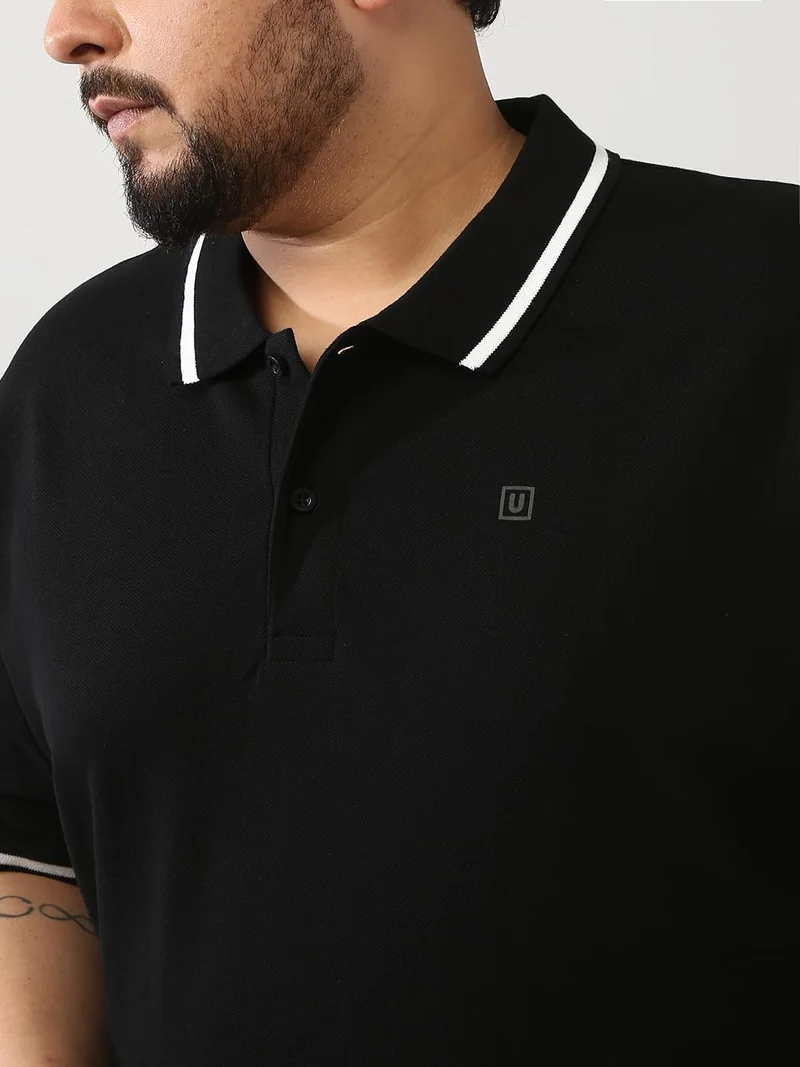 Urbano Fashion  Urbano Plus Men's Black Solid Regular Fit Half Sleeve Cotton Polo T-Shirt  | Best Price UAE