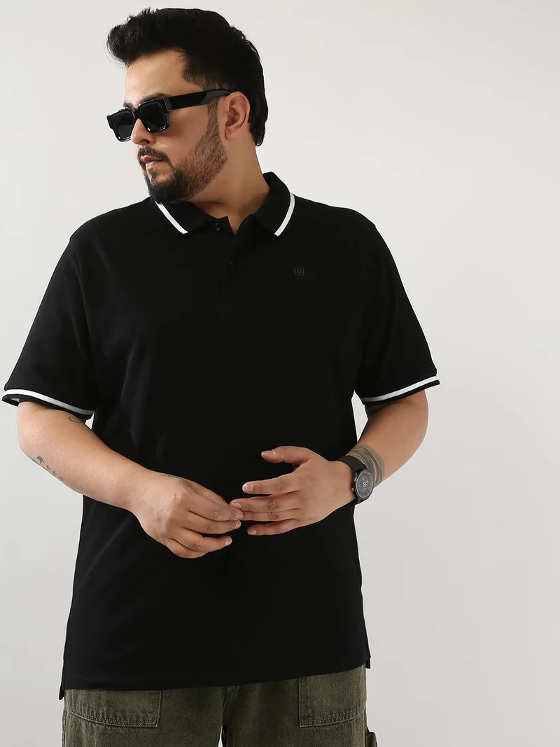 Urbano Plus Men's Black Solid Regular Fit Half Sleeve Cotton Polo T-Shirt