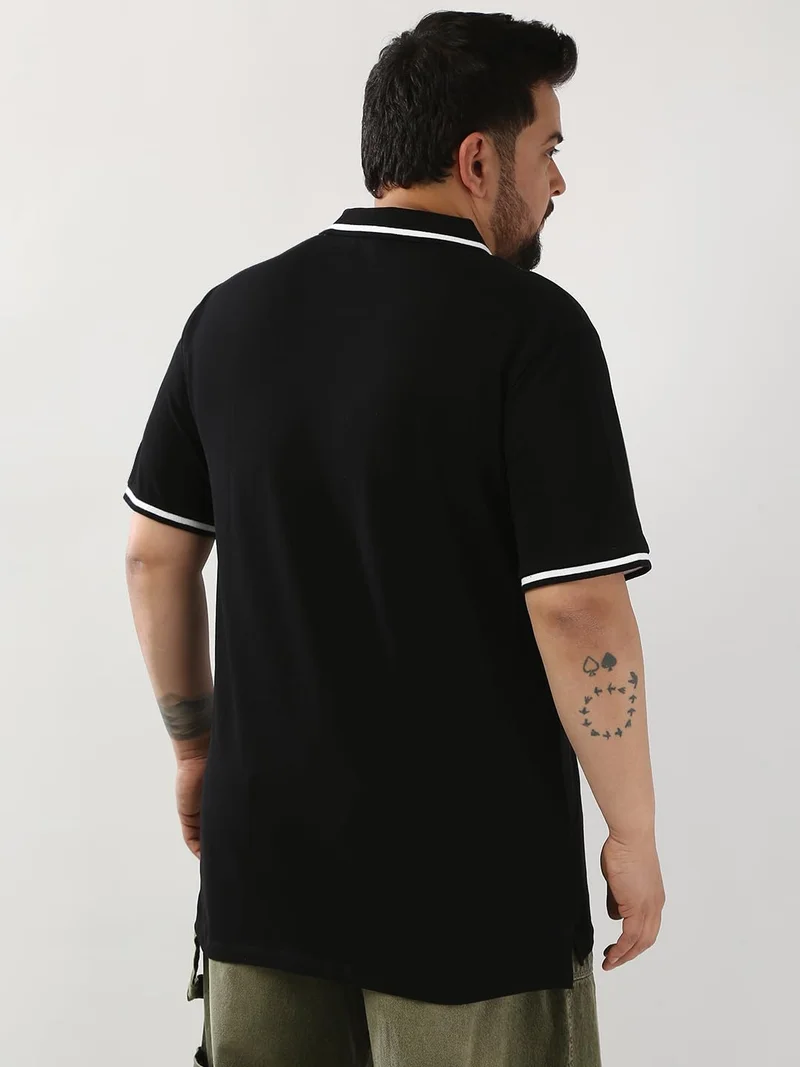 Urbano Fashion  Urbano Plus Men's Black Solid Regular Fit Half Sleeve Cotton Polo T-Shirt  | Best Price UAE