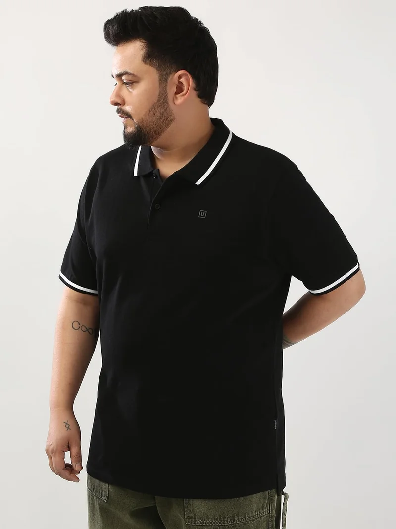 Urbano Fashion  Urbano Plus Men's Black Solid Regular Fit Half Sleeve Cotton Polo T-Shirt  | Best Price UAE