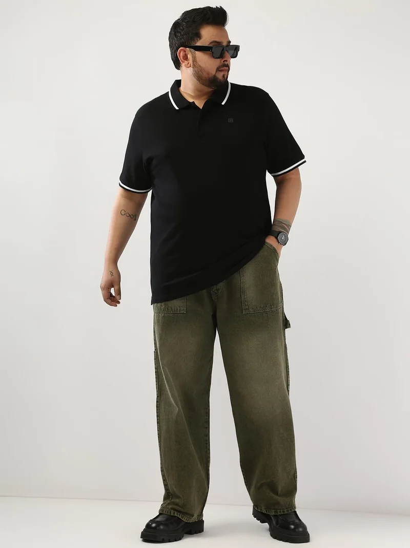 Urbano Fashion  Urbano Plus Men's Black Solid Regular Fit Half Sleeve Cotton Polo T-Shirt  | Best Price UAE