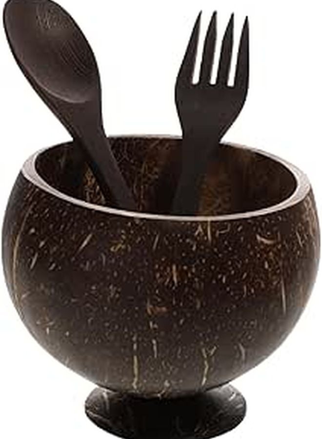 Natural Coconut Shell Bowl Set With Wooden Spoon Fork Eco Friendly Food Storage Container - Image 1