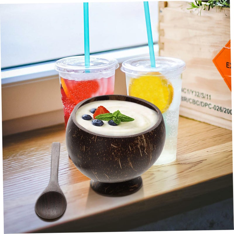 Natural Coconut Shell Bowl Set With Wooden Spoon Fork Eco Friendly Food Storage Container - Image 5