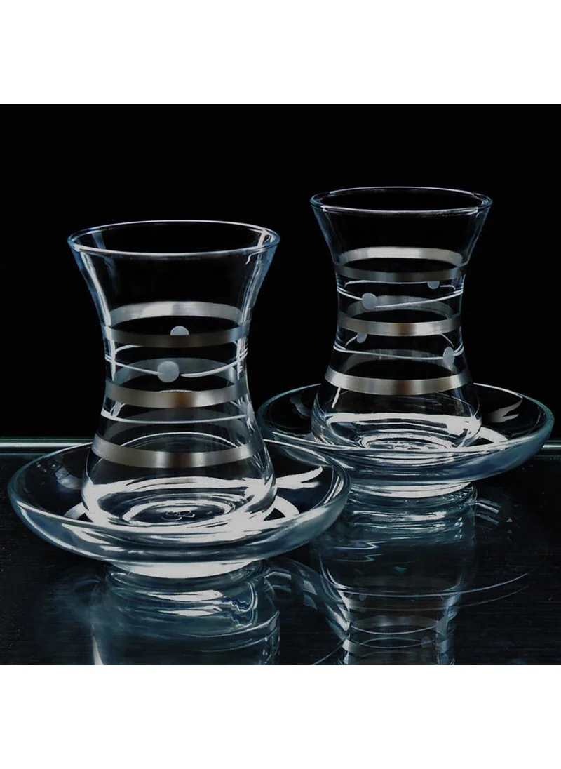 Paşabahçe Slim Waist Planet Platinum 12 Piece Tea Set for 6 People