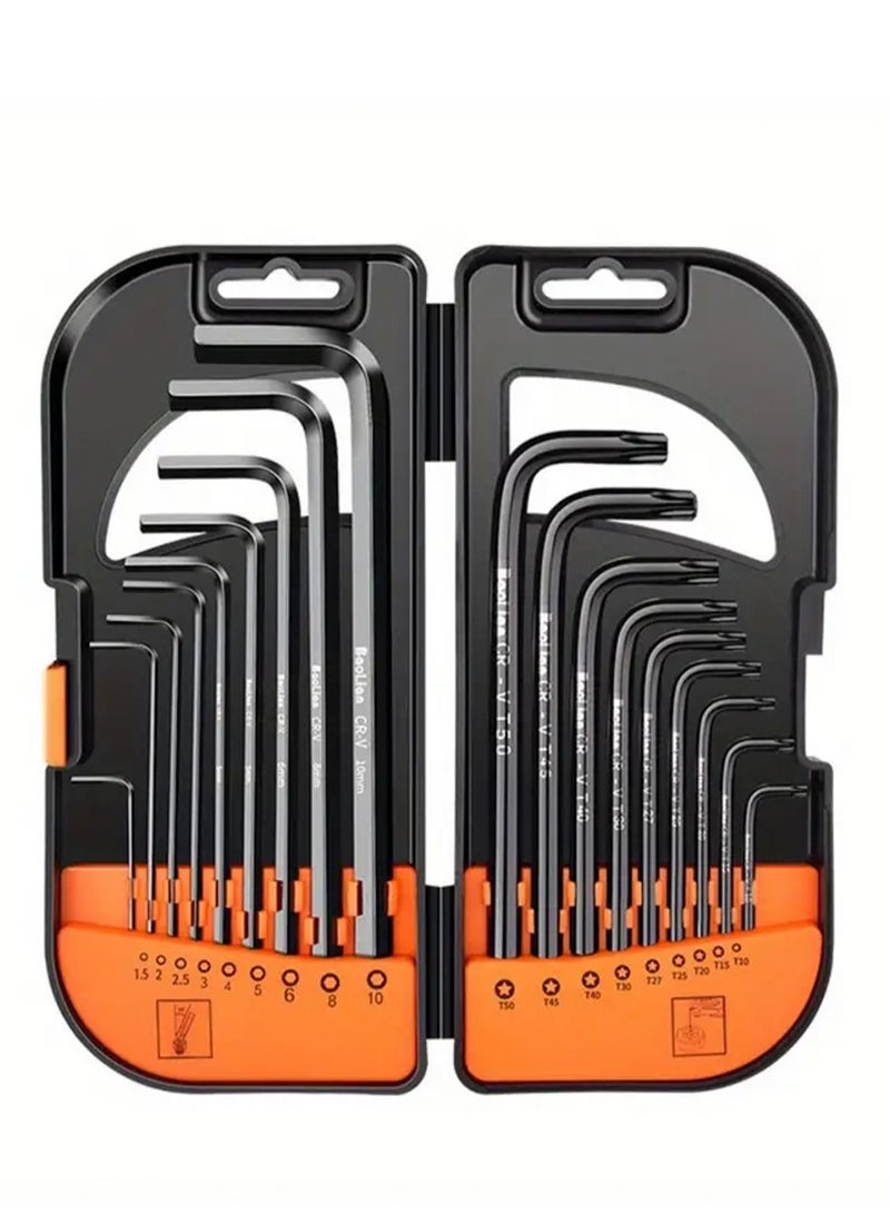 جي جوت 18 piece hex wrench set (including booster) - The internal hex wrench set is made of heat-treated steel and , with torque handle, high lever, long and short keys, and can be used for home repair, car repair, bicycle repair, etc - Image 1