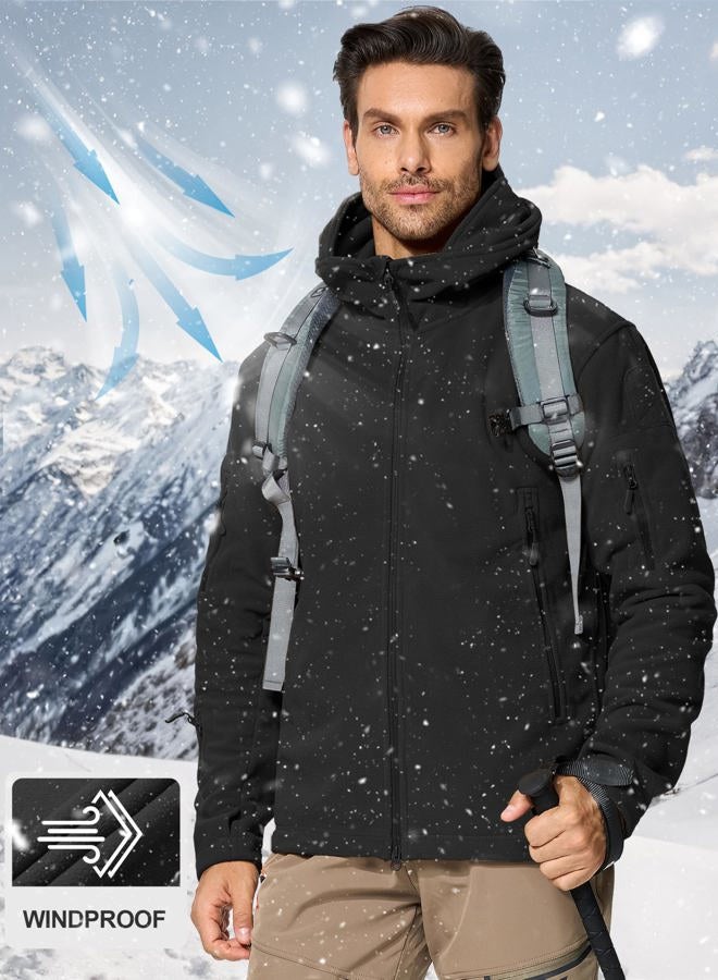 CRYSULLY Man Zipper Warm Coat Jacket Sportswear Fleece Lining Hiking Skiing Travelling Jacket Coats Black, S - Image 2