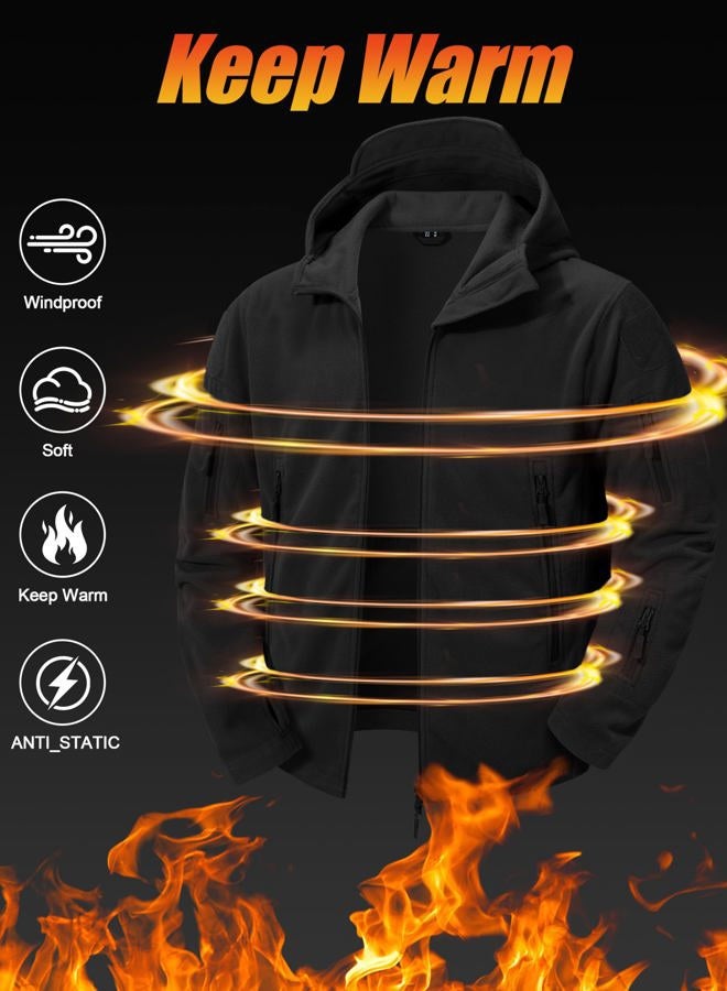 CRYSULLY Man Zipper Warm Coat Jacket Sportswear Fleece Lining Hiking Skiing Travelling Jacket Coats Black, S - Image 4