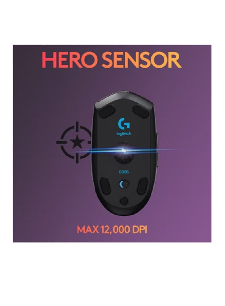 لوجيتيك Logitech G305 Lightspeed لاسلكي الألعاب الماوس ، مستشعر HERO ، 12,000 DPI ، خفيف الوزن ، 6 أزرار قابلة للبرمجة ، عمر البطارية 250 ساعة ، ذاكرة داخلية ، متوافقة مع الكمبيوتر الشخصي / Mac Black - Image 3