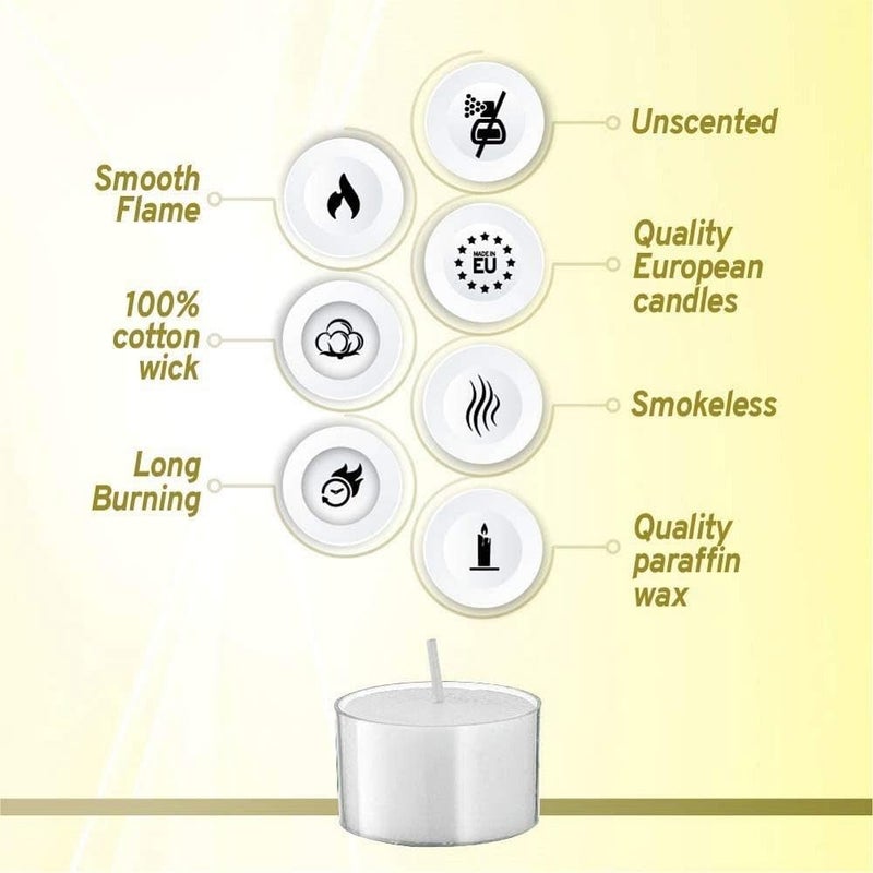 BOLSIUS 48 Unscented Tea Lights in Clear Cups - 8 Burn Hours - Premium European Quality - Consistent Smokeless Flame - 100% Cotton Wick - Dinner, Wedding, Party, Spa, Church, & Home DÃ©cor Tealights - Image 4