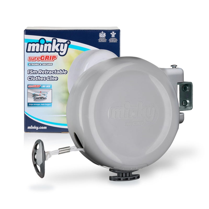 Minky Homecare Outdoor Retractable Clothesline Heavy Duty PVC Coated Line Energy and Space Saving Removable Laundry Drying Line 49 Feet Gray
