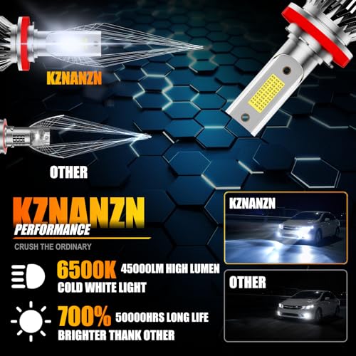 KZNANZN مجموعة لمبات قيادة السيارة تناسب نيسان ألتيما 2007 2008 2009 2010 2011 2012 2013 2014 2015 2016 2017 2018 لمبات ضوء عالية ومنخفضة وضوء ضبابي 6500K بيضاء مجموعة لمبات السيارة قابلة للتوصيل والتشغيل IP68 6 قطع - Image 3