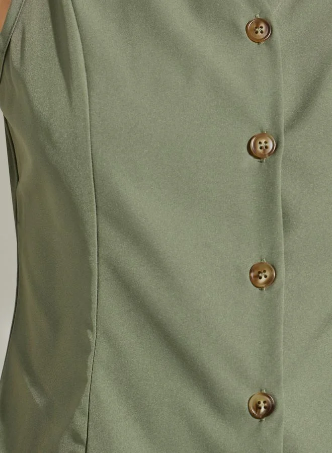 Styli Olive Olive Sleeveless Waistcoat and Wide Leg Pants Co-Ords for Women | Best Price UAE