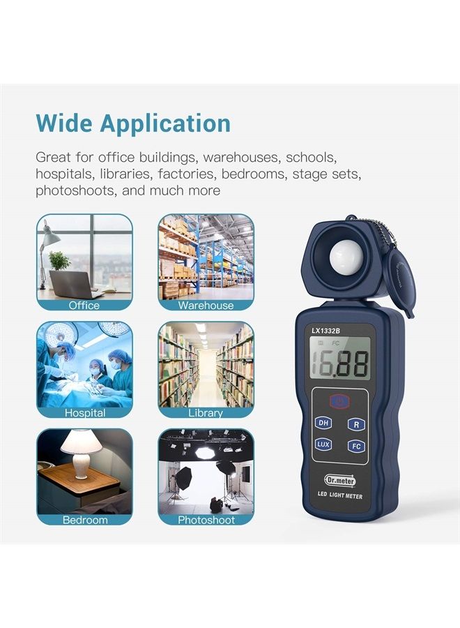 Dr.Meter مقياس الضوء LED الاحترافي، مقياس الإضاءة الرقمي مع نطاقات قياس من 0-200,000 وموصل دوار بزاوية 270 درجة - Image 2