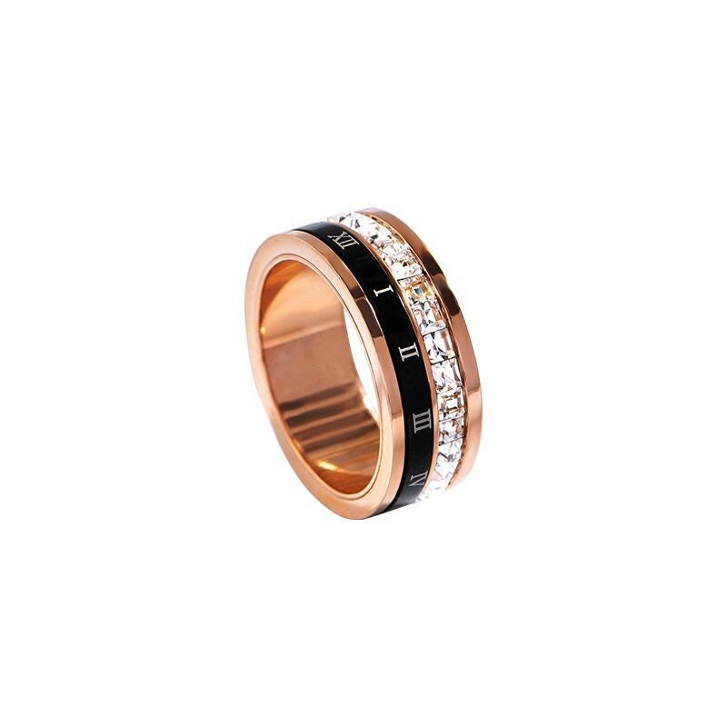 New Niche Light Luxury Zircon Roman Numerals Ring Korean Style Ring Stainless Steel Jewelry Fashion Ins Womens Accessories Rose Gold