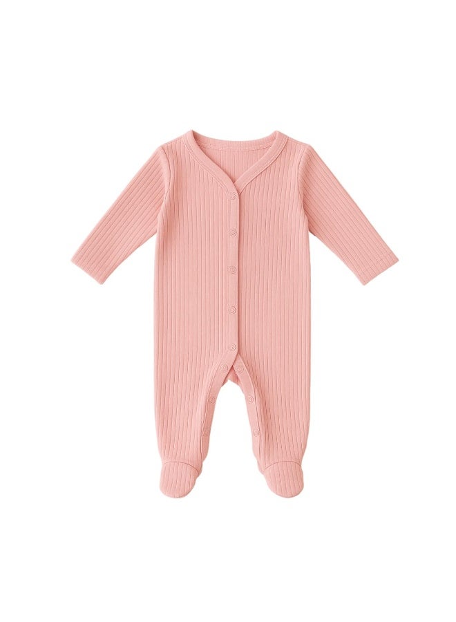 Popees Baby Girl Cotton Romper | Soft Ribbed Long Sleeve Footed Jumpsuit | Comfortable Daily Wear for Infants & Toddlers - Image 1