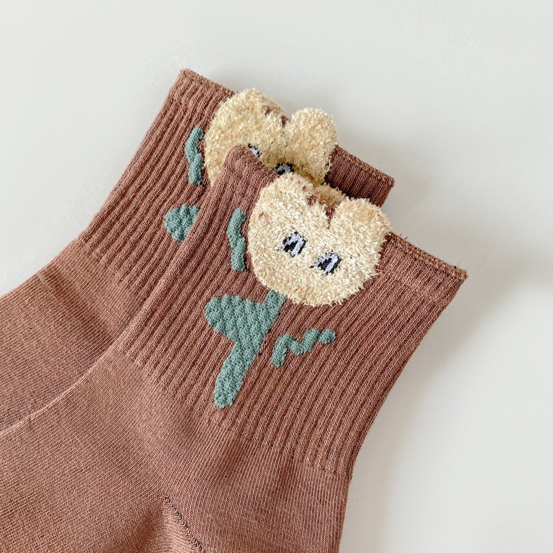 Spring New Three-Dimensional Feather Yarn Tube Socks Plush Women'S Socks New Brown Tube Cotton Zhuji Socks - Image 5