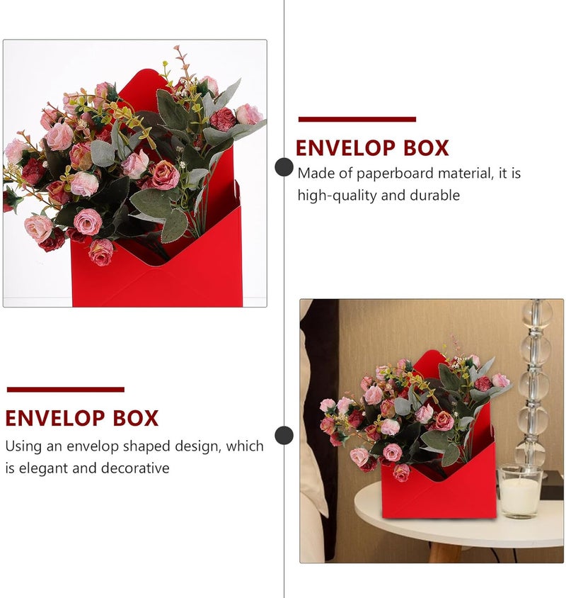 BIUDECO 2pcs Red Paperboard Envelope Bouquet Boxes with Lid Flower Packaging Boxes for Florist Wrapping and Floral Arrangement Supplies - Image 5