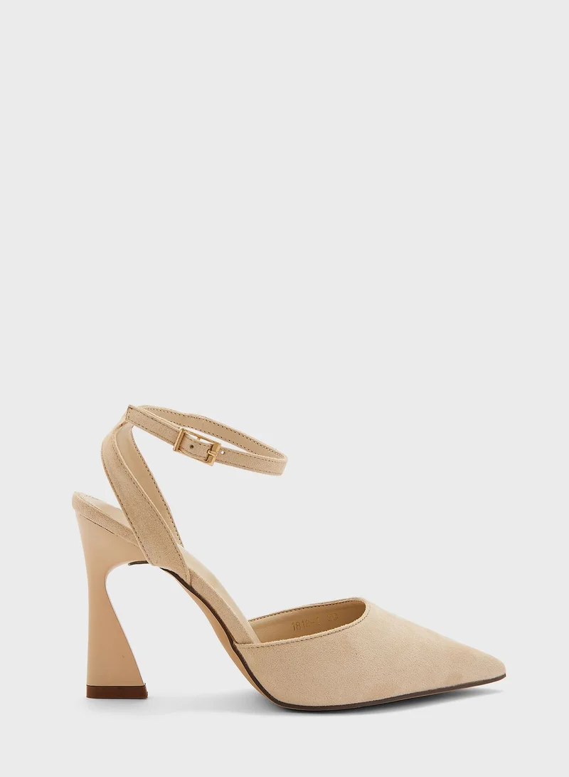 ELLA Faux Suede Ankle Strap Pointed Pump