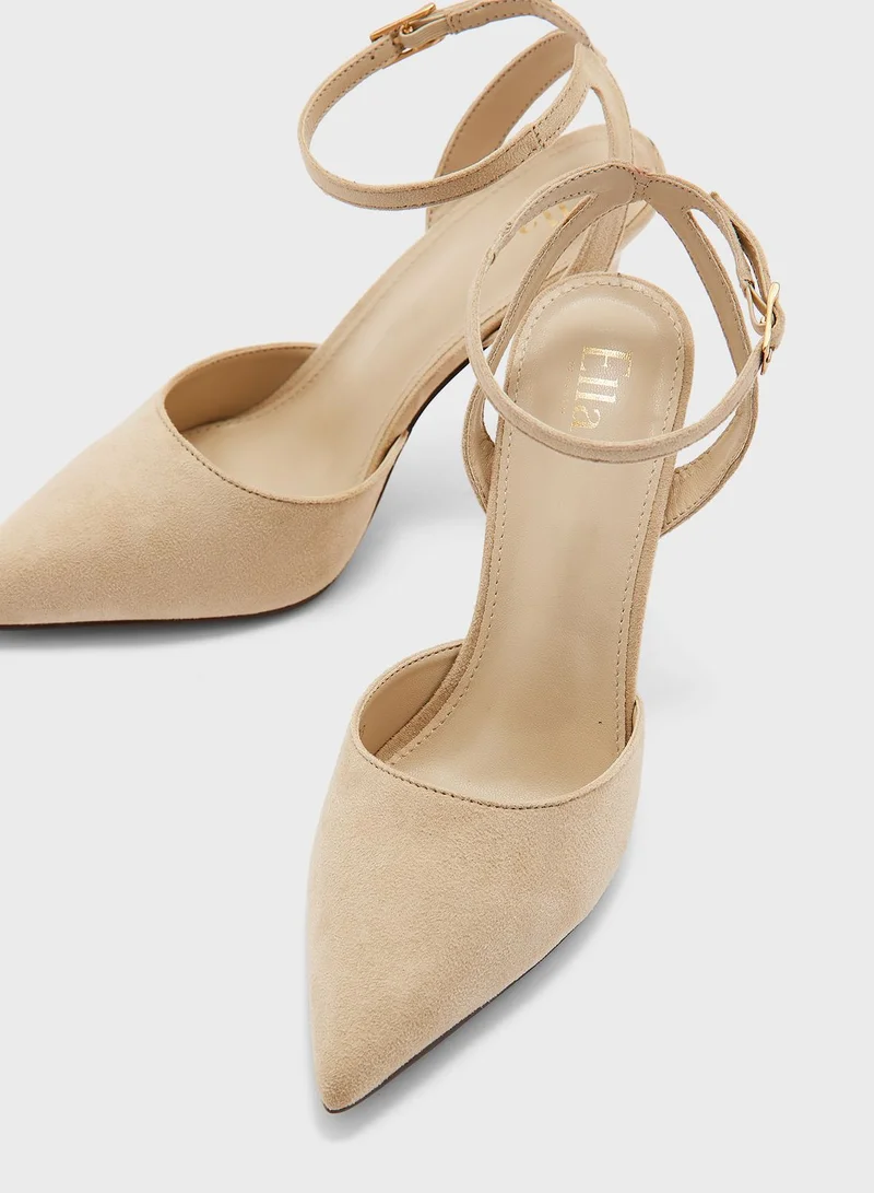 ELLA Faux Suede Ankle Strap Pointed Pump