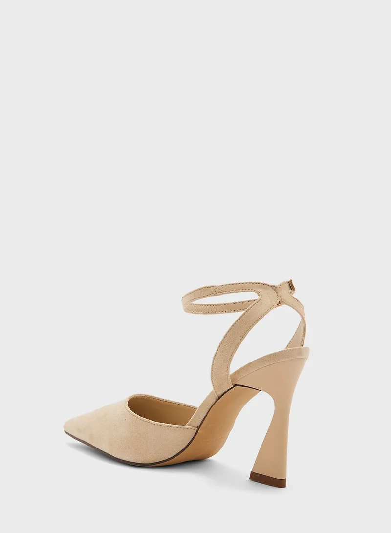 ELLA Faux Suede Ankle Strap Pointed Pump