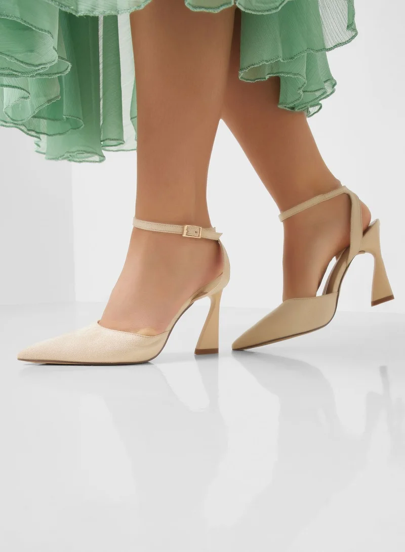 ELLA Faux Suede Ankle Strap Pointed Pump