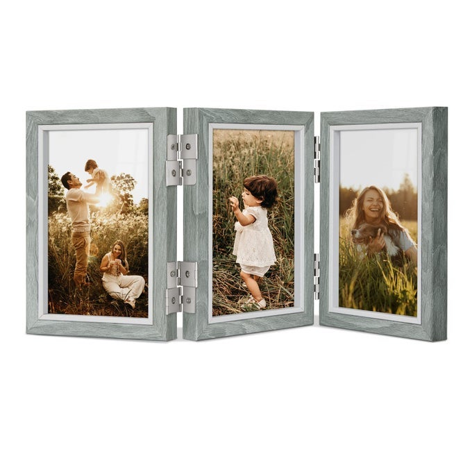 Photo Frame 6x4 Grey 3 Picture Frames Multi with 360 Folding Hinge Wooden 4x6 Frames Collgae for Tabletop Wall Hanging Wedding Birthday Gifts for Women Friends Mum Grandma Family