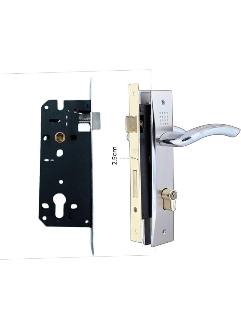 SOLA High Quality Door Lock Full Set with 4 Keys - Model 992-26 SN/CP Premium High Handle Door Lever - Complete Security Kit with Mortise Lock Body and Cylinder for Home and Office Doors - Image 1