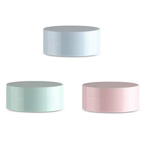DNHCLL 3PCS 5ml Highgrade Empty powder boxTravel Portable Plastic Empty Powder Case Makeup Loose Powder Puff Box Container With Sifter and LidsPinkBlue and Green