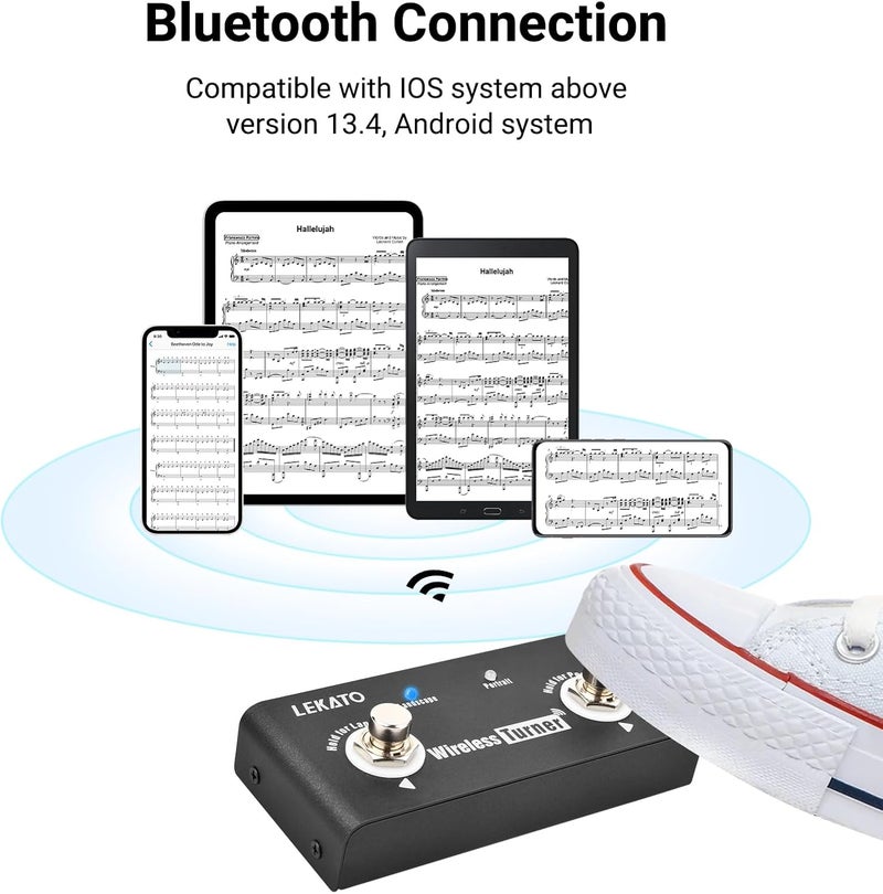 LEKATO Page Turner Pedal Wireless External Page Tuner Pedal for Guitar Looper with Multi Loops and Smartphones Tablets with Andriod System - Image 2