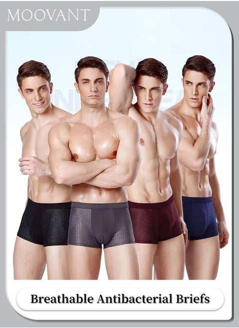 4 Pieces Men's Boxer Briefs Set, Ice Mesh Breathable, Comfortable, High Elastic, Thin, Quick Dry, Flat Boxer Shorts for Men